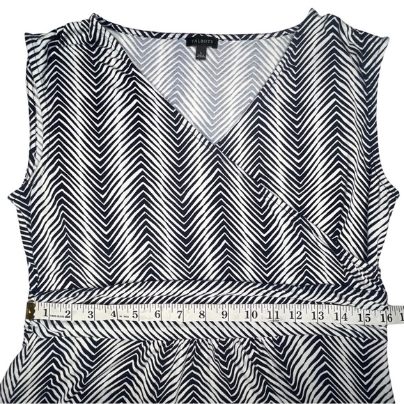 Talbots Maxi Dress Sleeveless V Neck Herringbone Chevron Stripe Blue White Large - Picture 10 of 13
